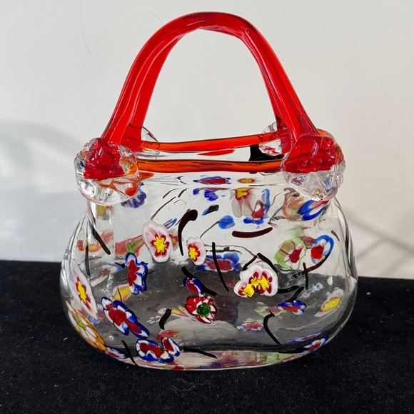 Other - Murano Style Millefiori Red Art Glass Purse Blown Vase Centerpiece